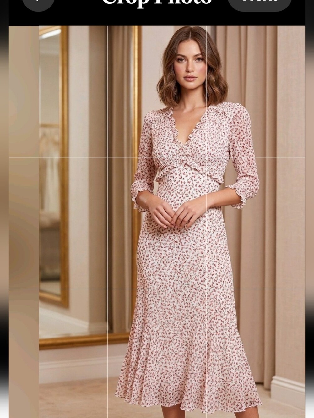 Rebecca Taylor Blush Pink Floral Ruffle Midi Dress